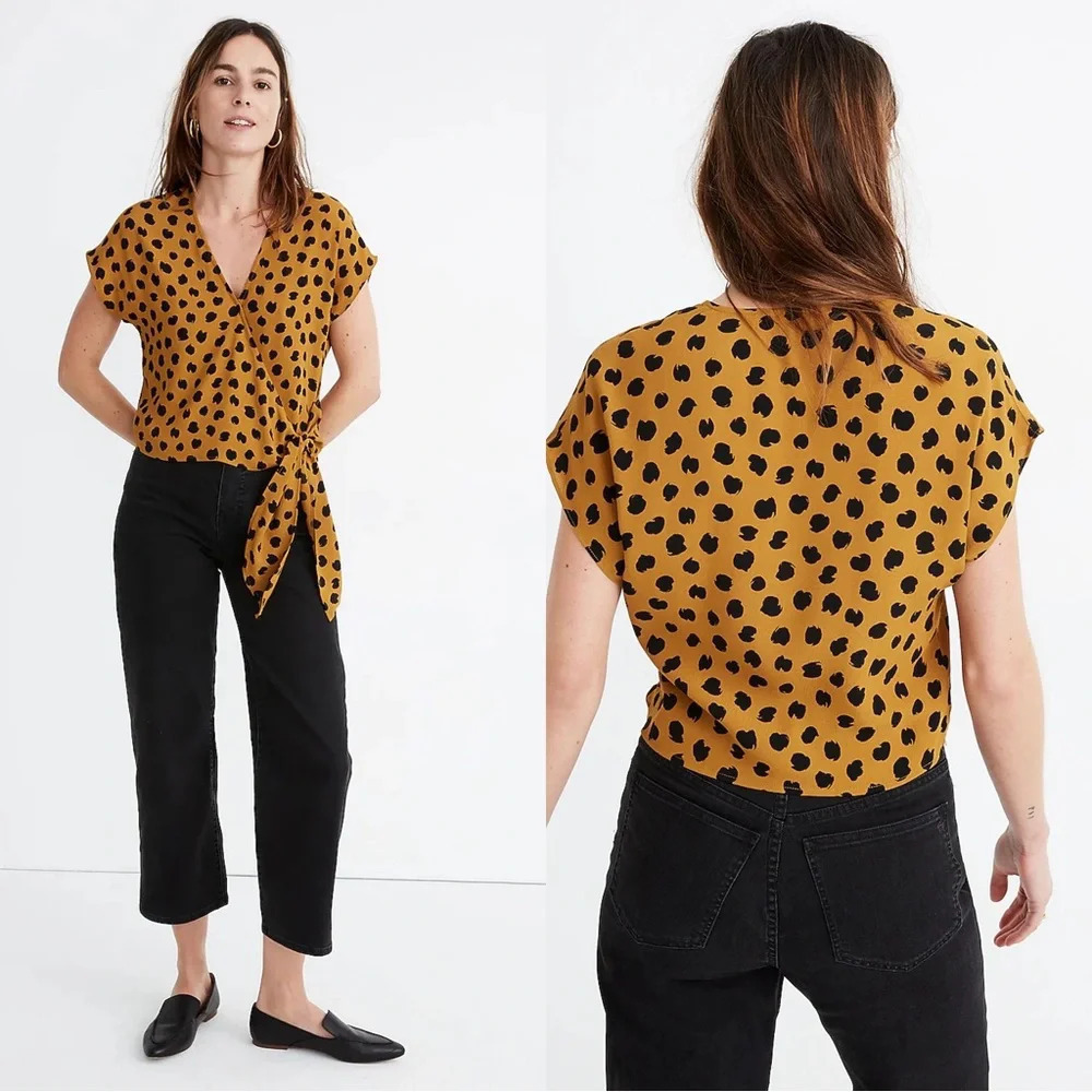 Madewell Sash-Tie Wrap Top in Painted Spots Size M
